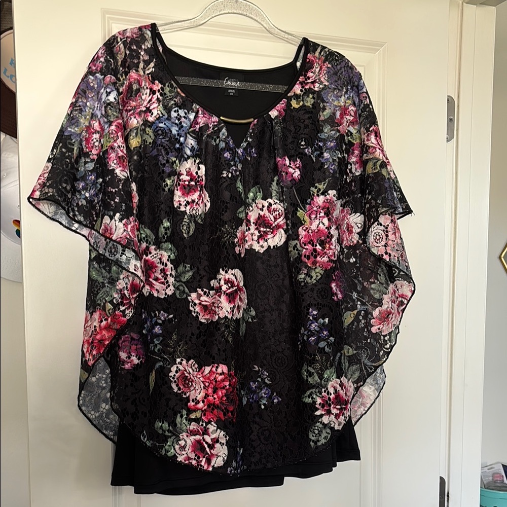 Simply Emma Black and Pink Asymmetrical Blouse